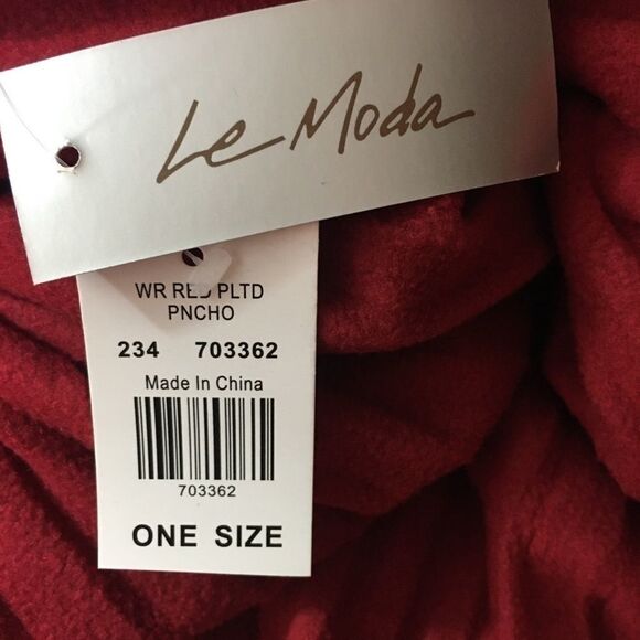 Le Moda Red Ribbed Poncho Cowl Neck One Size NWT - Picture 4 of 5